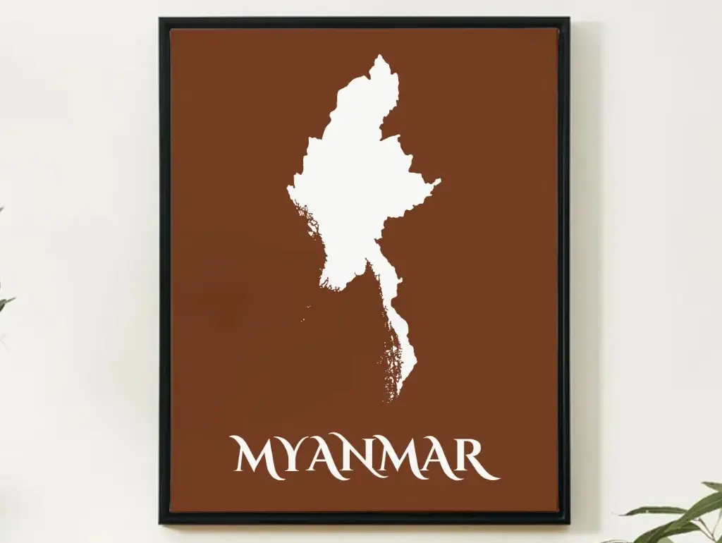 Myanmar Wall Art Map Print Minimalist Style
