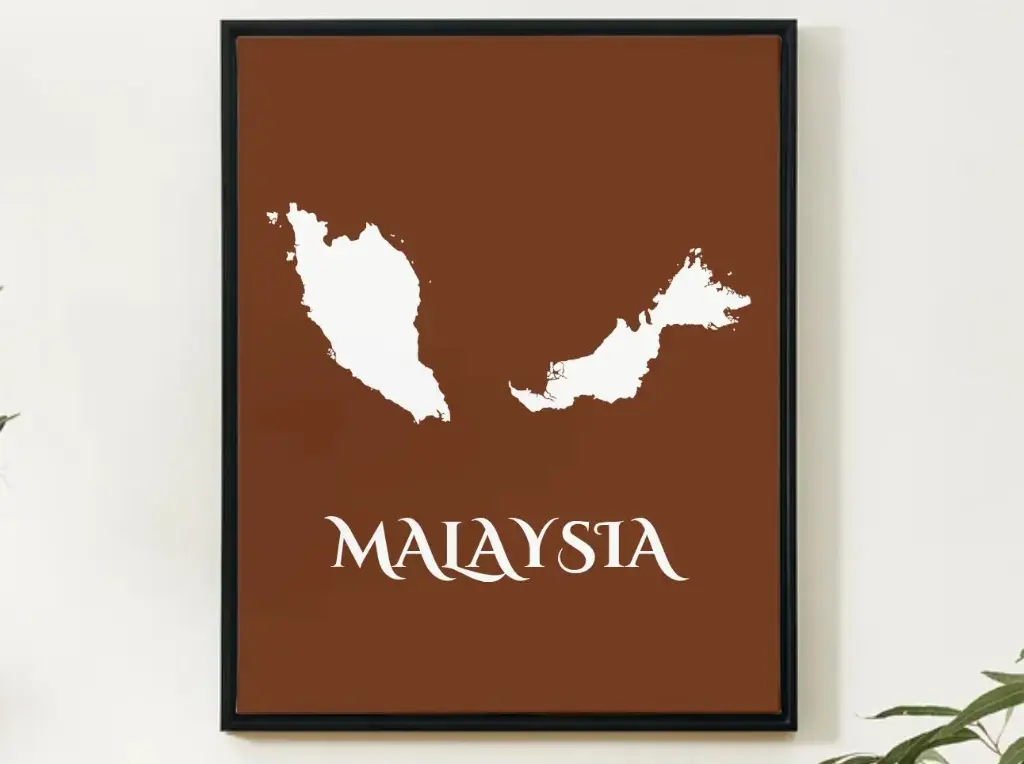Malaysia Wall Art Map Print Minimalist Style