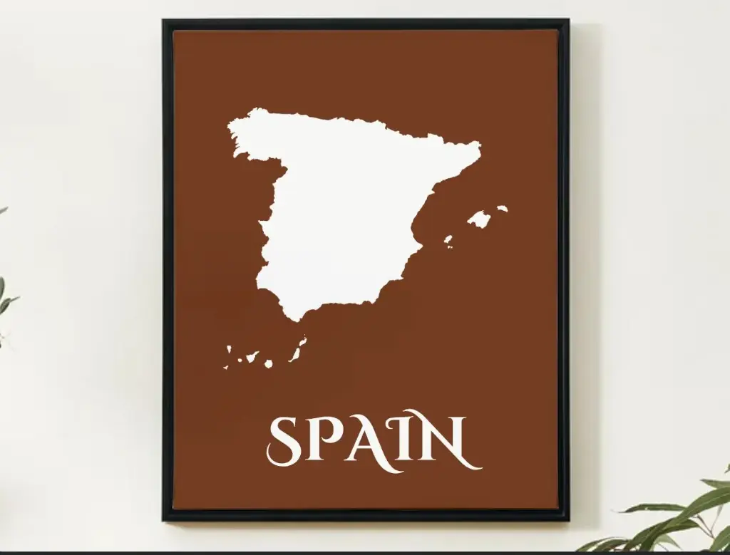 Spain Wall Art Map Print Minimalist Style