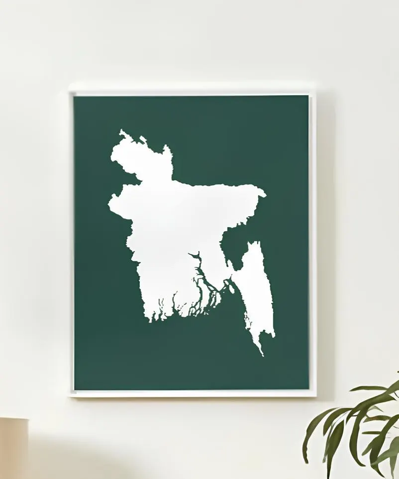 Bangladesh Wall Art Map Print Minimalist Style On Green