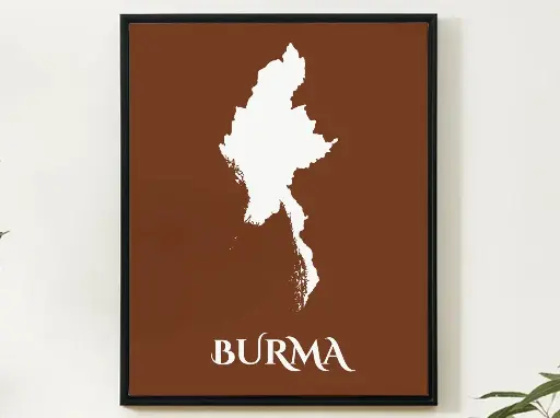 Burma Wall Art Map Print Minimalist Style