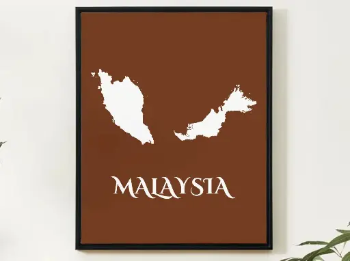 Malaysia Wall Art Map Print Minimalist Style