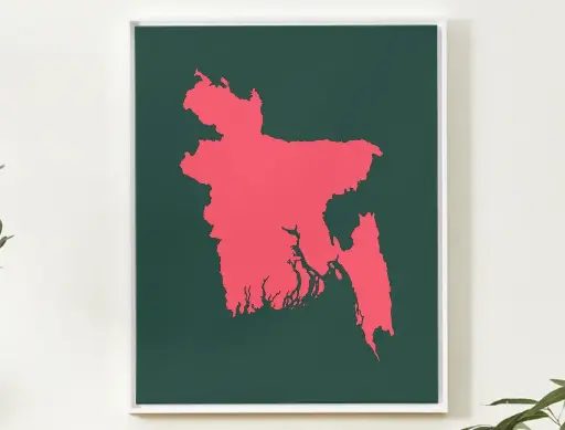 Bangladesh Wall Art Map Print Minimalist Style Red